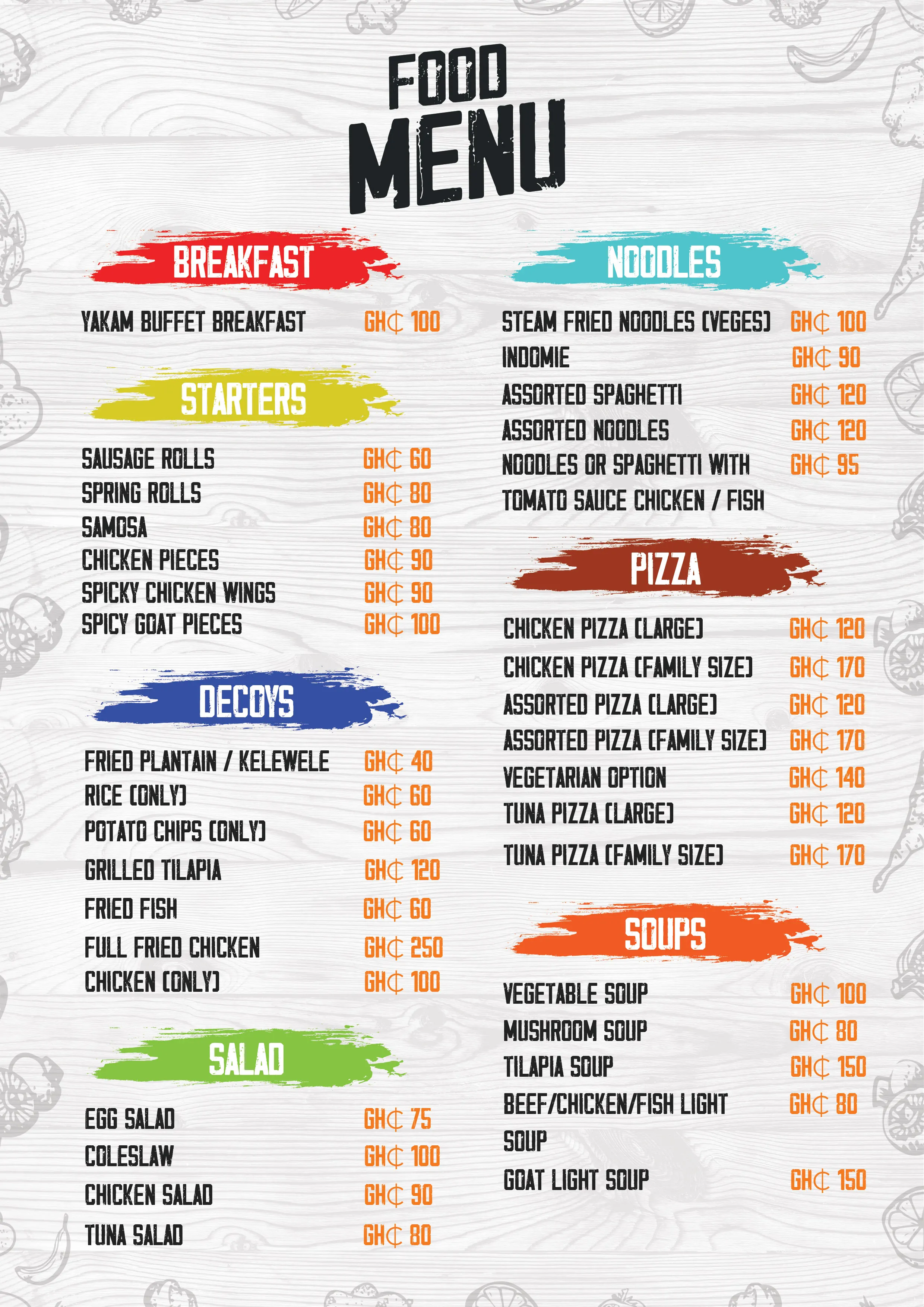 Yakam Hotel Menu Page 1